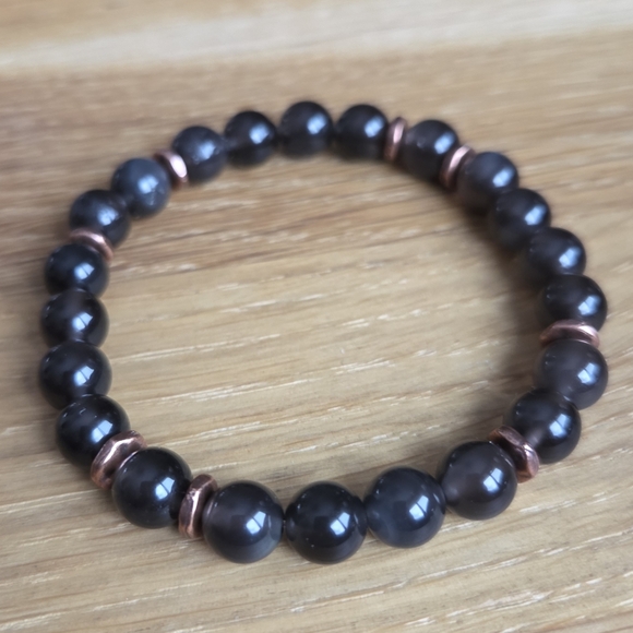 Gray Ice Obsidian Beads Bracelet, Stretch, Hand Crafted - Picture 2 of 8